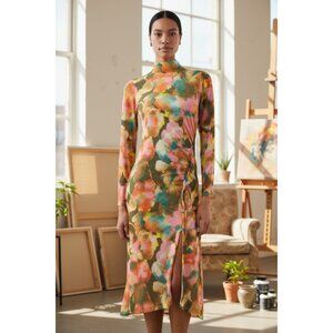 RAILS Women Terra Mock-Neck Ruched Floral Midi Dress MEDIUM